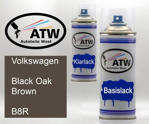 Volkswagen, Black Oak Brown, B8R: 400ml Sprühdose + 400ml Klarlack - Set, von ATW Autoteile West.